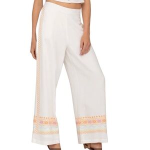Miss Me Creamy White "Lost In Love" Wide Leg Linen Embroidered Crop Pant